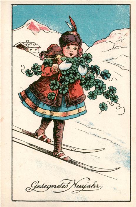 Neujahr Annee New Year Kind Litho Ski