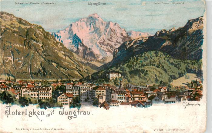 Steinmann C. Schweiz Kuenstlerlitho Nr. Interlaken Jungfrau