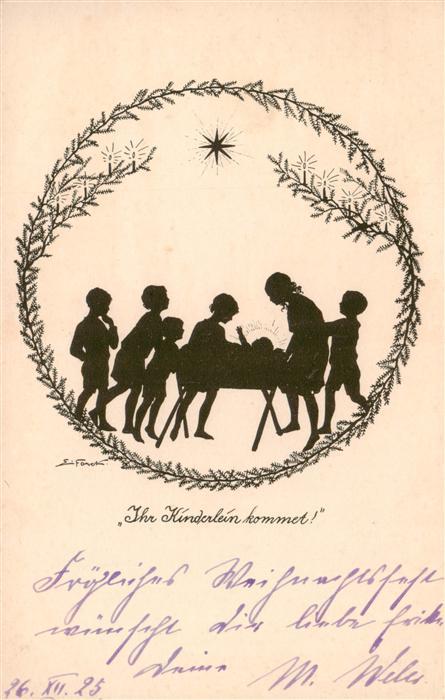 Scherenschnitt-AK Schattenbildkarte Shadowbolt Gesegnete Weihnachten Kindlein ko