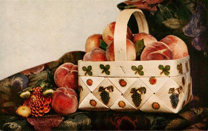 Stillleben Stilleben Kuenstlerkarte Pfirsiche Korb