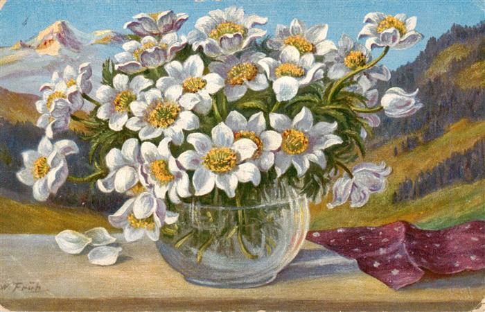 Stillleben Stilleben Kuenstlerkarte W. Frueh Blumen Vase