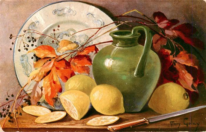 Stillleben Stilleben Kuenstlerkarte Zitronen