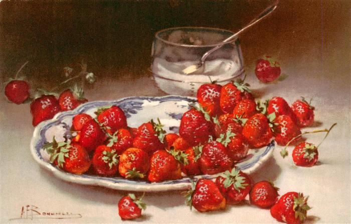 Stillleben Stilleben Kuenstlerkarte Erdbeeren