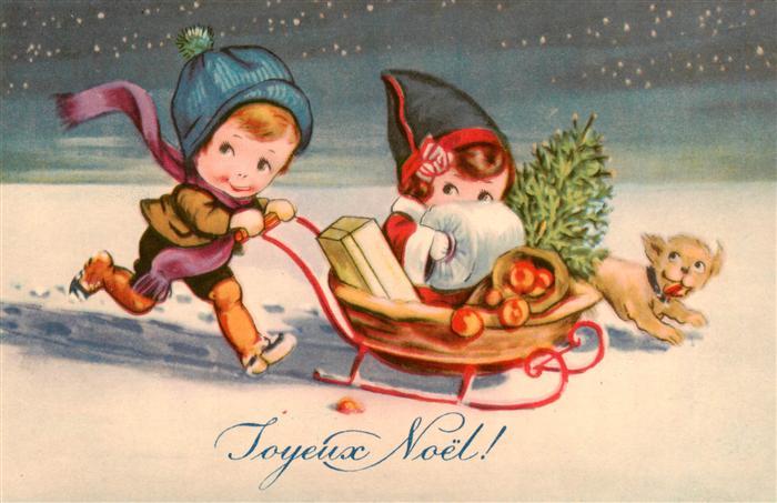 Verlag Amag Nr. 0198 Neujahr Kinder Schlitten Hund