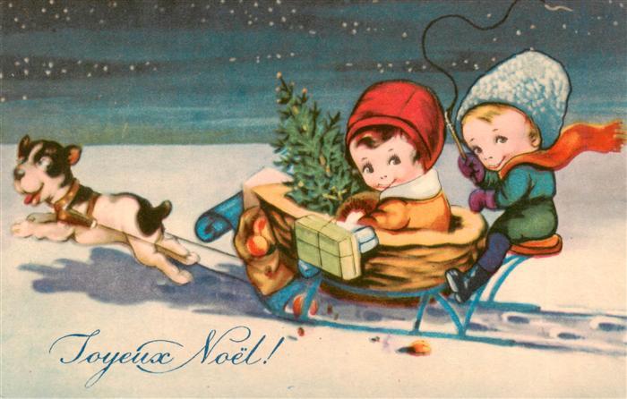 Verlag Amag Nr. 0198 Neujahr Kinder Hunde Schlitten