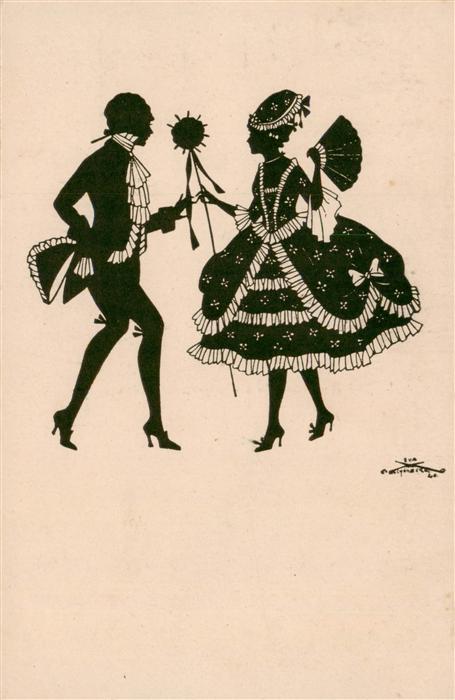 Schattenbildkarte Shadowbolt Scherenschn Mann Frau Fächer