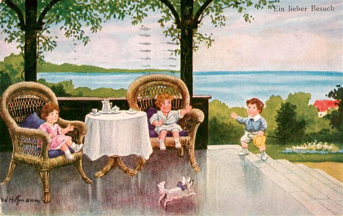 Hoffmann Ad. Kuenstlerkarte Ein lieber Besuch Kinder Hund