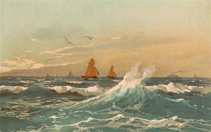 Stoewer Willy Tegel Kuenstlerlitho Meer Segelbote