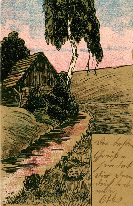 Koehnemann E. Kuenstlerlitho Landwirtschaft Dorf