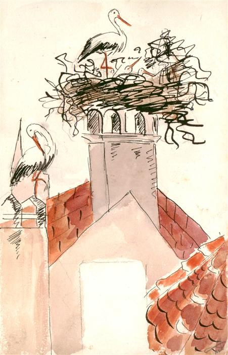 Handgemalt hand-painted peint-a-la-main pintado-a-mano-- Storch