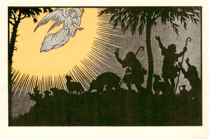 Scherenschnitt-AK Schattenbildkarte Shadowbolt Josefine Allmayer Engelsbotschaft