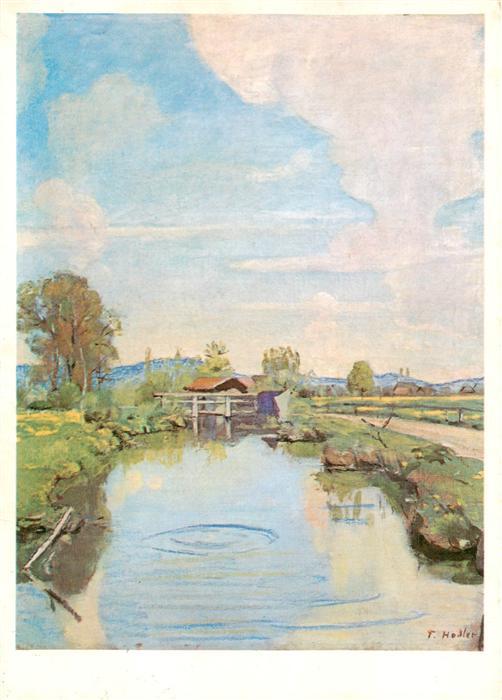 HODLER Ferdinand (1853-1918) Kuenstlerkarte Aarekanal bei Langenthal