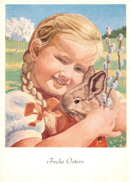 Mundgemalt Fussgemalt Kuenstlerkarte Ostern Maedchen Hasen
