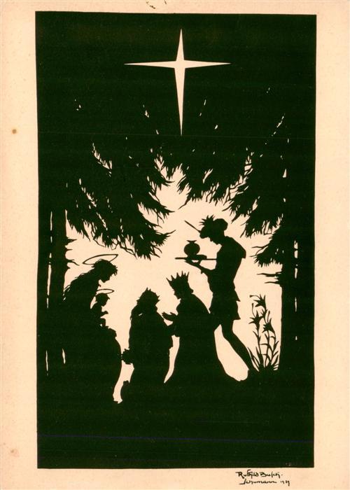 Schattenbildkarte Shadowbolt Scherenschnitt-AK Die Heiligen Drei Koenige