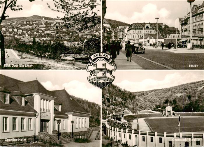 Aue  Sachsen Stadtblick Markt Sportler Heim Grotewohl Stadion