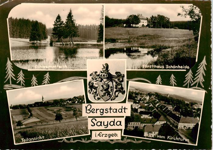 Sayda Schwemmteich Forsthaus Schoenheide Teilansicht Blick vom Kirchturm