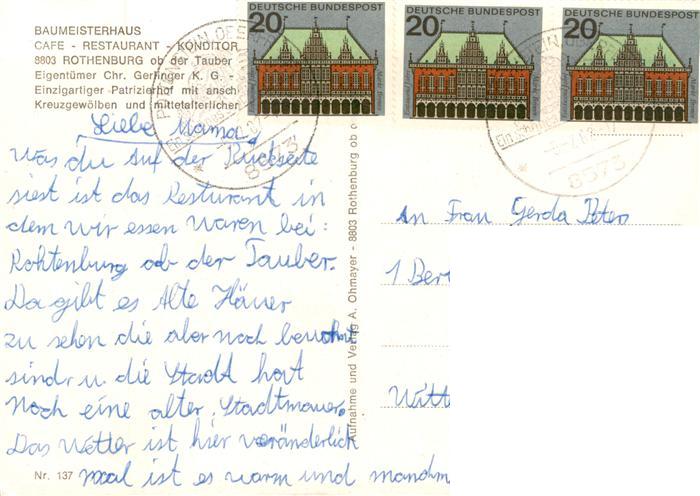 ROTHENBURG TAUBER Bayern Baumeisterhaus Cafe-Restaurant-Konditorei Patrizierho – Bild 2