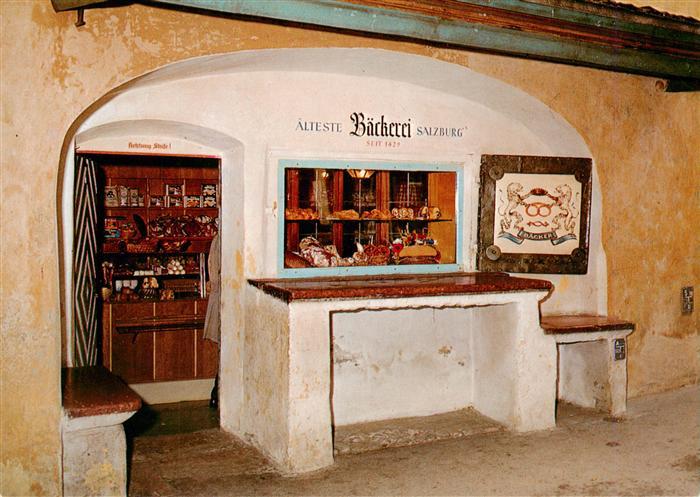 SALZBURG AT Alte-Baeckerei Backwaren Schaufenster Bogengang Backstube Zunftwapp