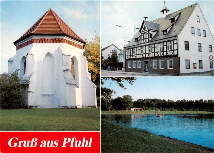 Pfuhl Neu-Ulm Kapelle Fachwerkhaus Badesee Gruss-aus Mehrbildkarte Baeume Wiese