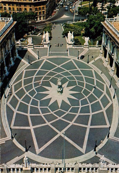 Rom ROMA IT Piazza-del-Campidoglio Palazzo-Senatorio Treppe Platz Statuen Reite