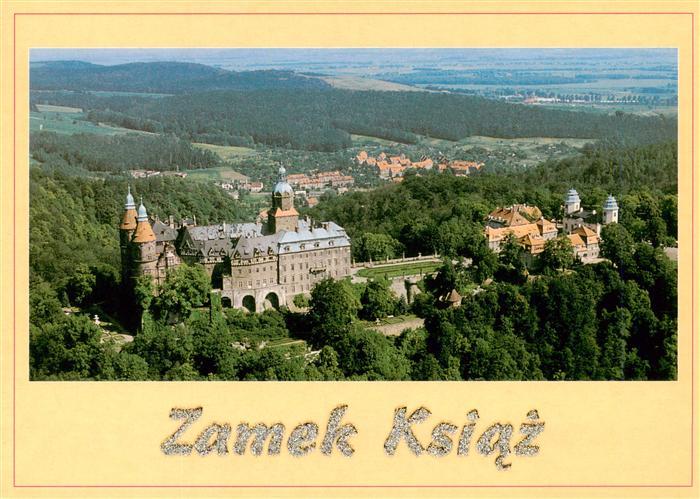 Zamek Ksiaz PL Zamek-Ksiaz Schloss Fliegeraufnahme Waldlandschaft Tuerme Terrass