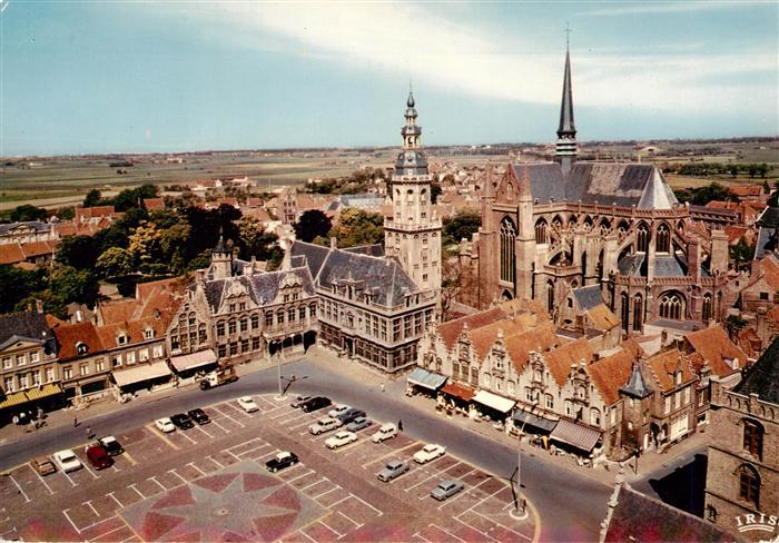 Veurne Furnes Belgium Marktplatz Rathaus Kirche Fliegeraufnahme Autos Stadtansic