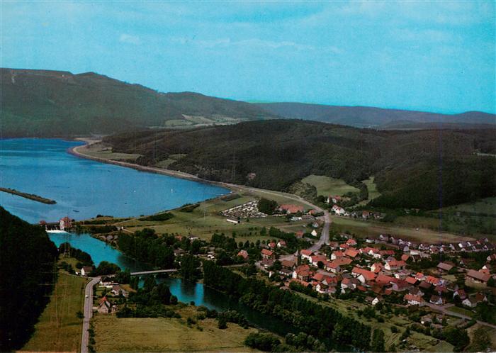 Affoldern Edersee Edertal Hessen Edersee Stausee Ortschaft Luftbild Wald Huegel