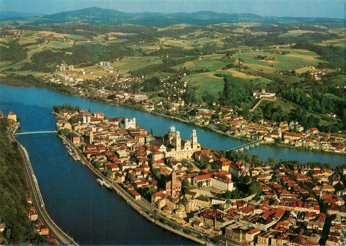 PAssAU Bayern Dreifluesse-Stadt Donau Inn Ilz Dom Altstadt Bruecken Fliegeraufna