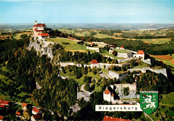 Riegersburg Steiermark AT Burg Fliegeraufnahme Hochburg Felsen Wappen Oststeierm