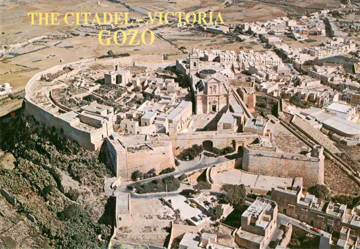 Victoria Gozo Citadel Fliegeraufnahme Festung Kathedrale Altstadt Felder