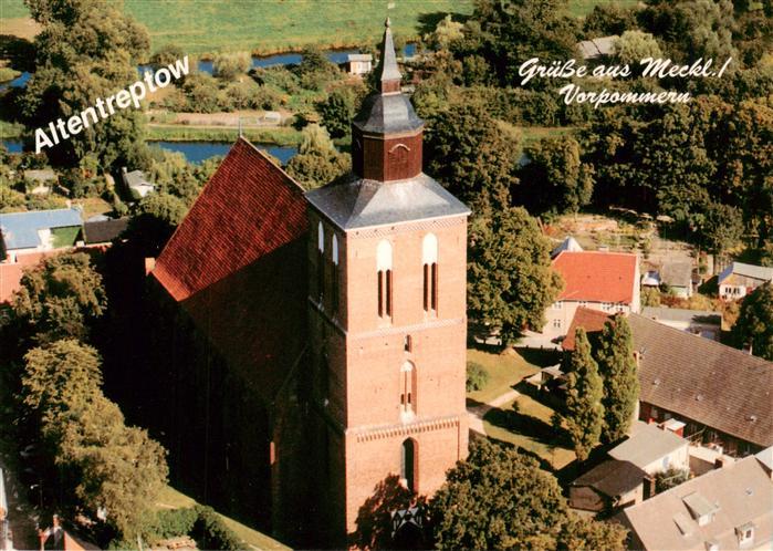 Altentreptow Kirche Fliegeraufnahme Fluss Backsteinkirche Turm Baeume