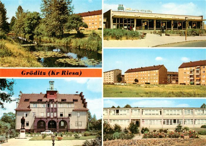 Groeditz  Riesa Sachsen Kanal Rathaus HO-Kaufhalle Rosa-Luxemburg-Strasse Obersc