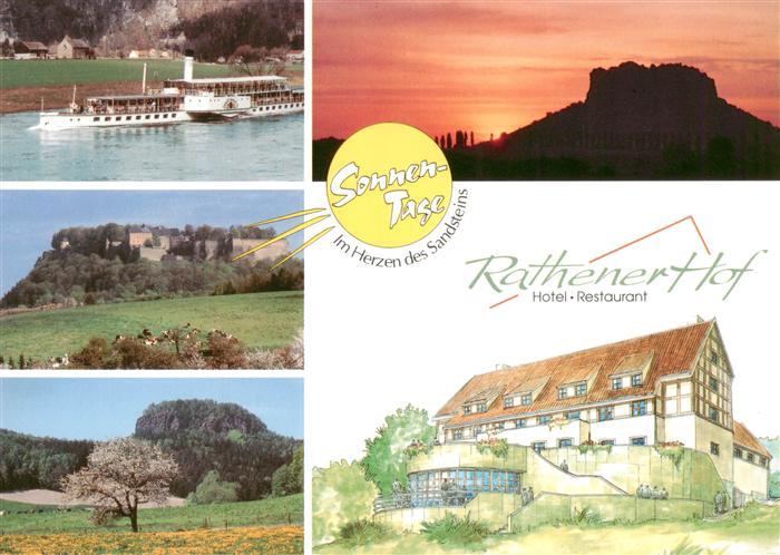 Rathen Saechsische Schweiz Rathener-Hof Hotel Restaurant Raddampfer Felsen Abend