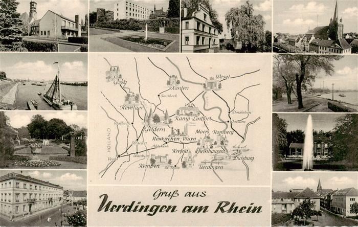 Uerdingen Krefeld Gruss-aus Rhein Kirche Karte Springbrunnen Hafen Segelboot Meh