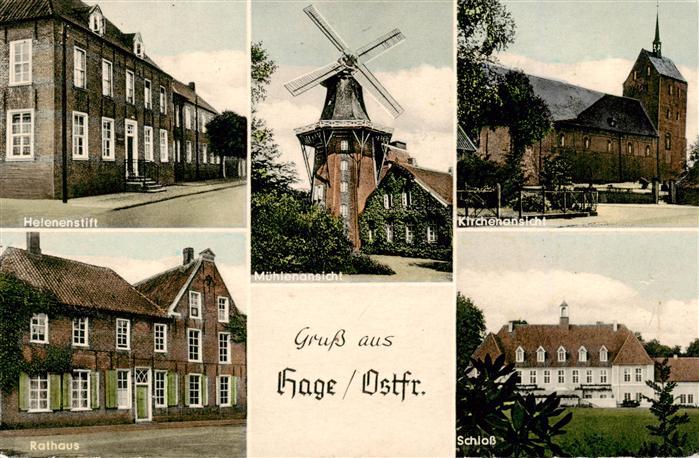 Hage Ostfriesland Helenenstift Windmuehle Kirchenansicht Rathaus Schloss Mehrbil