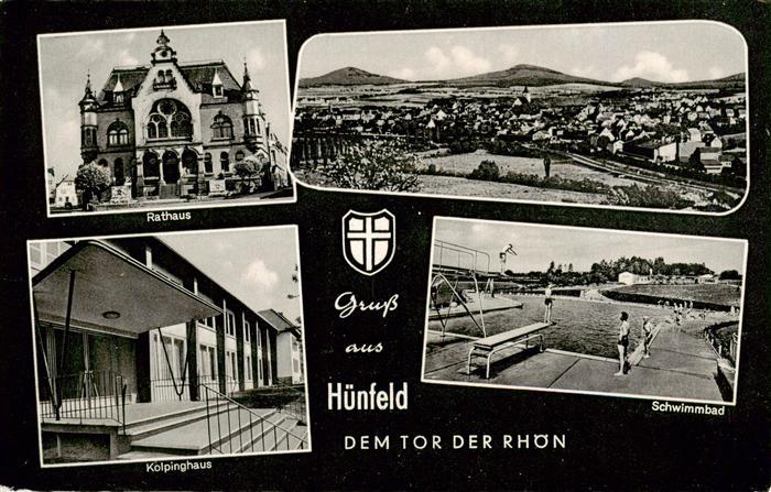 Huenfeld Fulda Hessen Rathaus Kolpinghaus Schwimmbad Panorama Rhoen Stadtansicht
