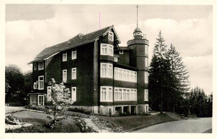 Braunlage Harz Niedersachsen Waldhoehe Posterholungsheim Holzgebaeude Turm Wald