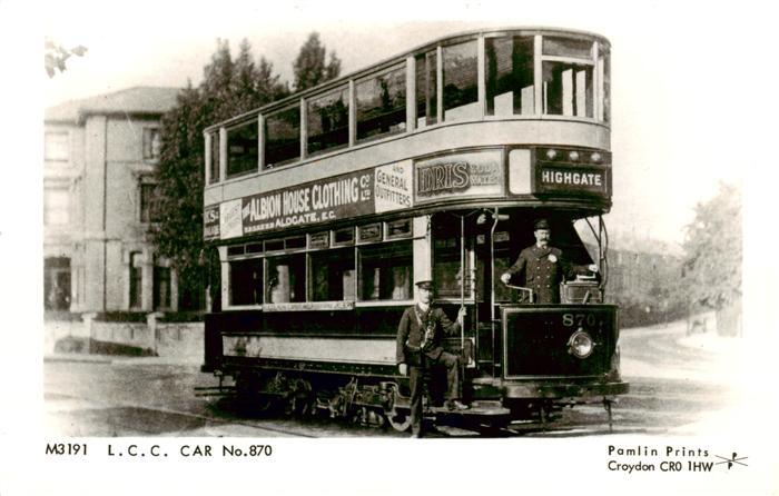 LONDON UK Strassenbahn Tram LCC Doppelstockwagen Highgate Albion-House-Clothing
