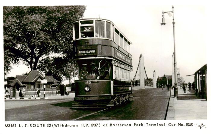 Wandsworth London UK Strassenbahn Doppeldeckertram Linie-32 Battersea-Park-Termi