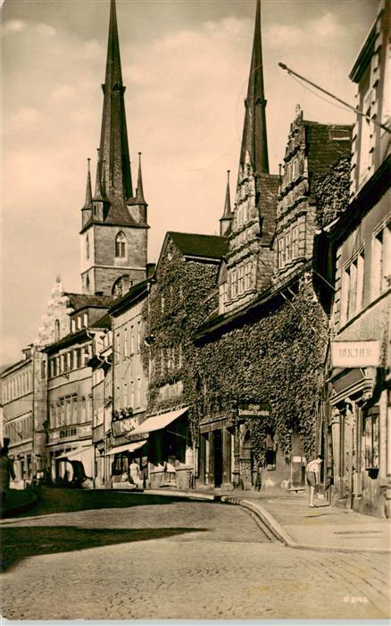 Saalfeld Saale Thueringen Saalstrasse Stadt-Apotheke Kirchturm Stadtkirche Altst