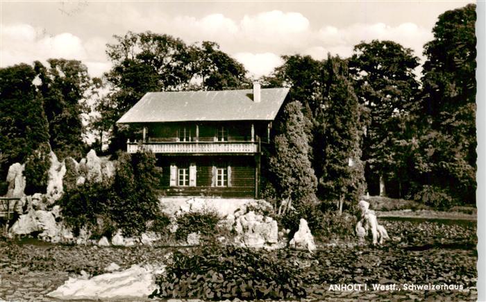 Anholt Isselburg NRW Schweizerhaus Holzhaus Felsengarten Park Baeume Balkon