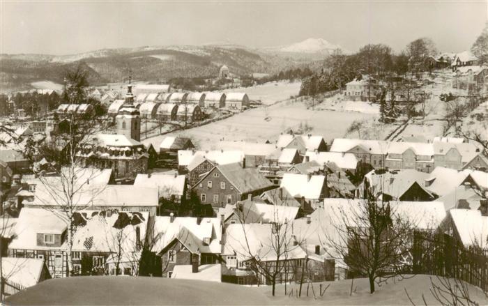 Zella-Mehlis Thueringen Winterpanorama Schnee Kirche Kirchturm Stadtuebersicht R