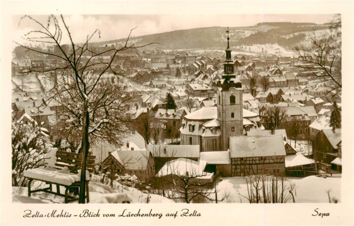 Zella-Mehlis Thueringen Laerchenberg Kirche Stadtpanorama Winter Schnee Haeuser