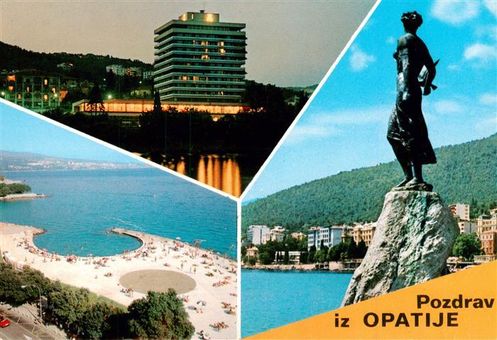 OPATIJA Abbazia Croatia Strand Hotel Statue Adria Kueste Nachtaufnahme Mehrbildk