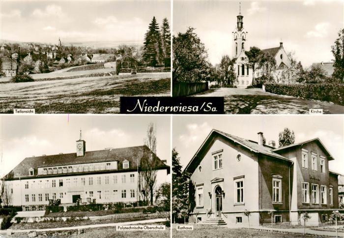 Niederwiesa Sachsen Kirche Rathaus Polytechnische-Oberschule Teilansicht Dorf Ba