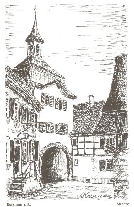 Burkheim  Kaiserstuhl Vogtsburg Breisgau BW Stadttor Rathausturm Altstadt Zeichn
