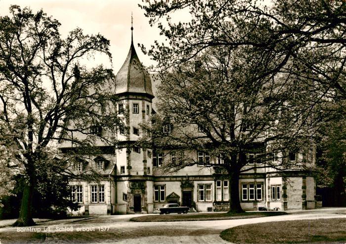 Barntrup Lippe NRW Schloss Renaissance Treppenturm Spitzhelm Park Baeume Auto