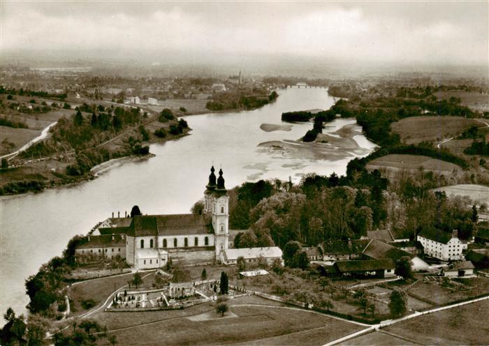 Vornbach Neuhaus Inn Bayern Klosterkirche Schloss Inn Flussinsel Luftbild Kloste