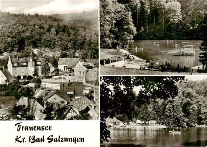 Frauensee Bad Salzungen Thueringen Frauensee See Badestrand Boote Ortschaft Wald