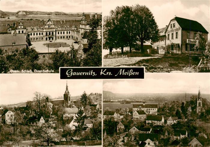 Gauernitz Sachsen Schloss Grundschule Elbschloesschen Kirche Dorfansicht Panoram